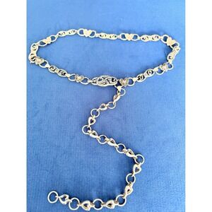 Vintage Silver Tone Heart and Floral Filigree Metal Chain Link Belt Feminine